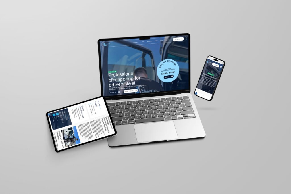 mockup af laptop, tablet og mobil design fra Vendix