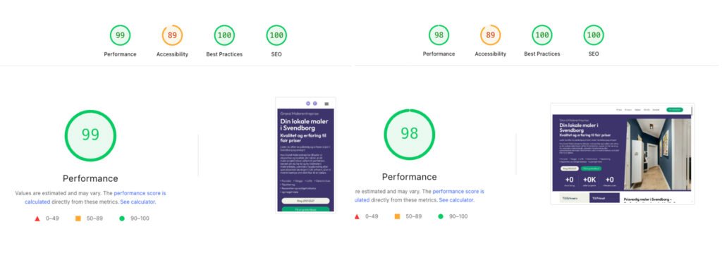 Dokumentation af lynhurtig hjemmeside med maksimal score i Google PageSpeed